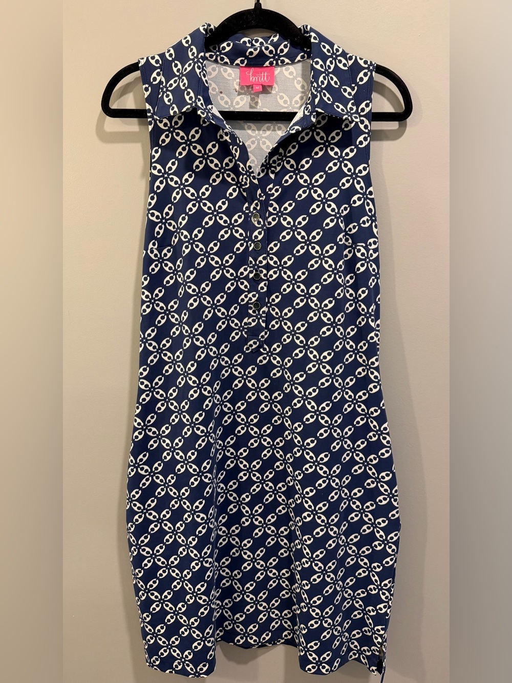 Britt by Britt Ryan Floral Pattern Collared Sleeveless Nylon Swing Dress Navy M